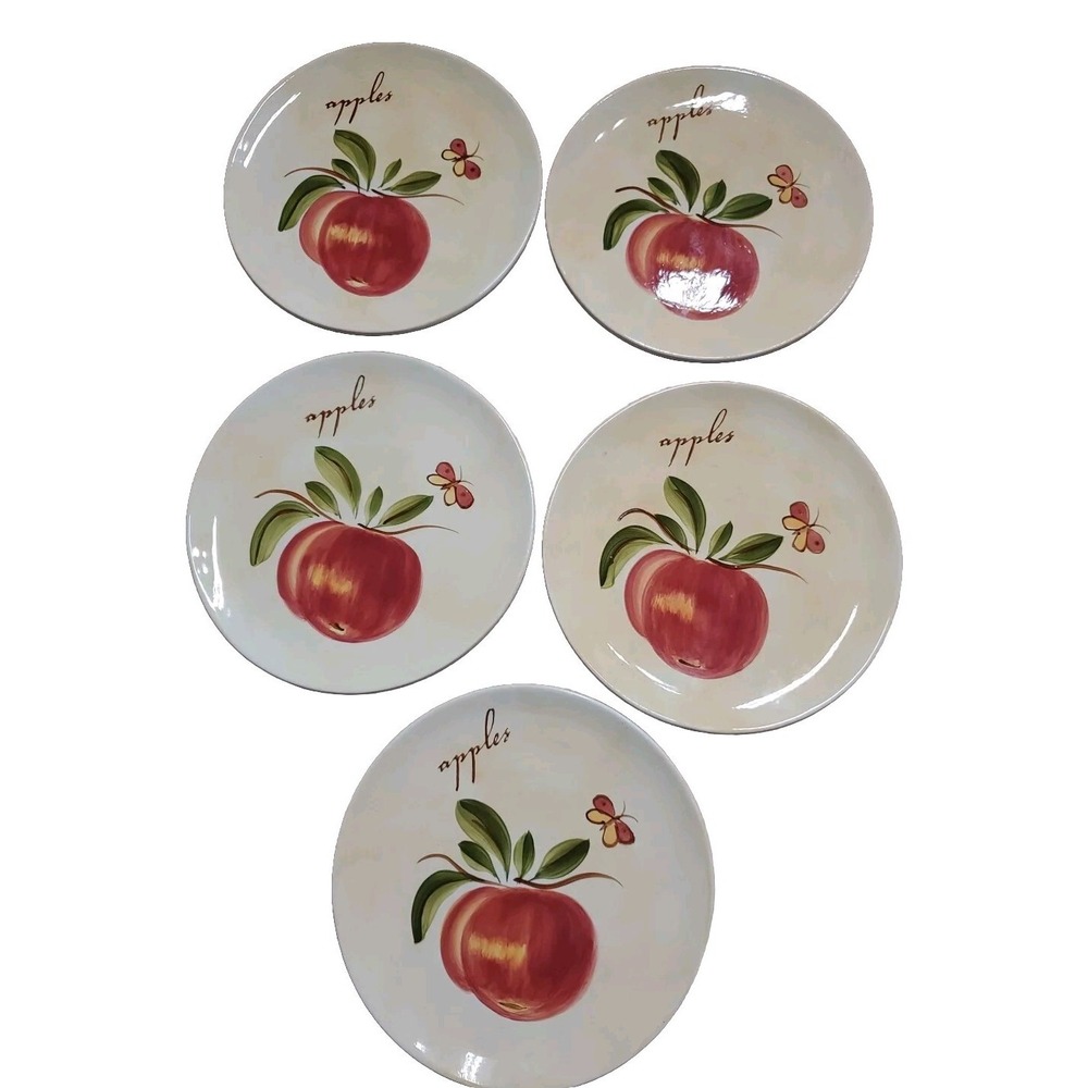 pier 1 imports Provence Salad Plates Set Of 5 Earthenware Vtg Apples NEW